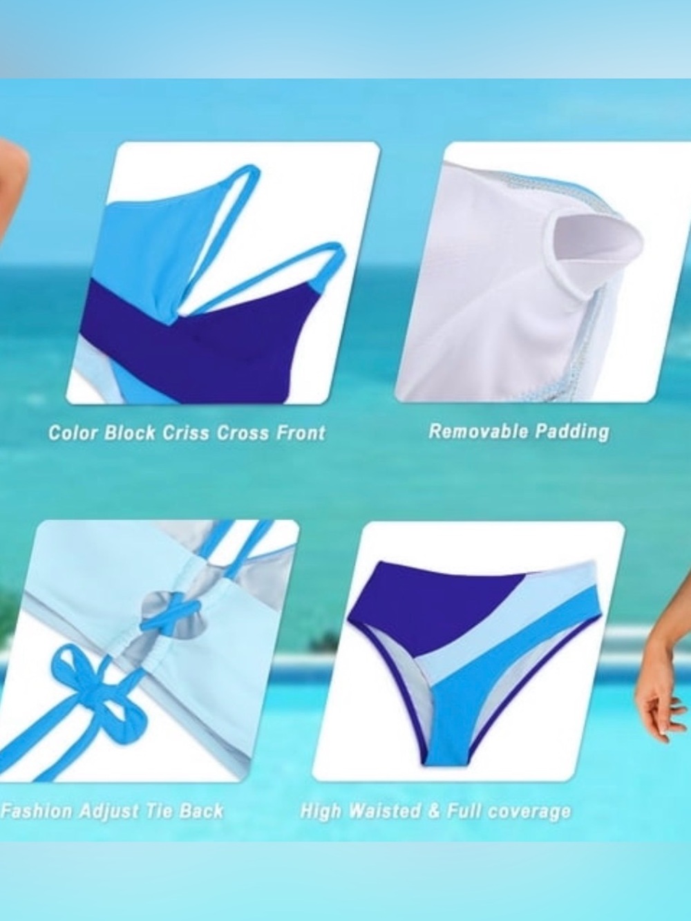 Rosvigor Colorblock High-Waisted Bikini Set Blue Large | NWT - Picture 4 of 6